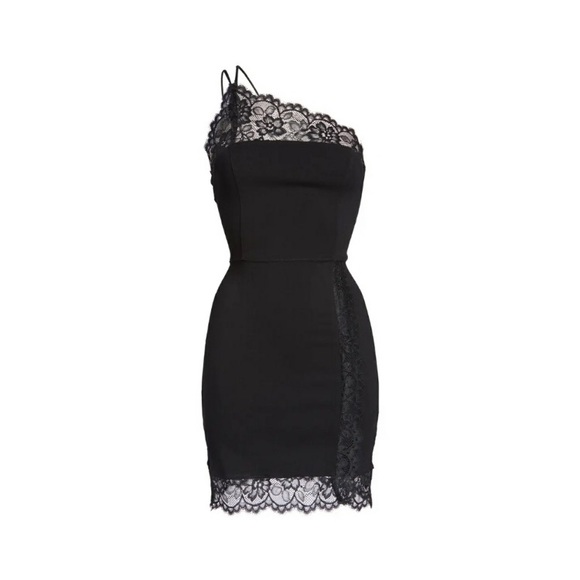 Free People Mini Black Lace One-Shoulder Dress - Picture 12 of 12